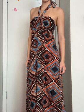 Boho Halter Maxi Dress in Black and Orange
